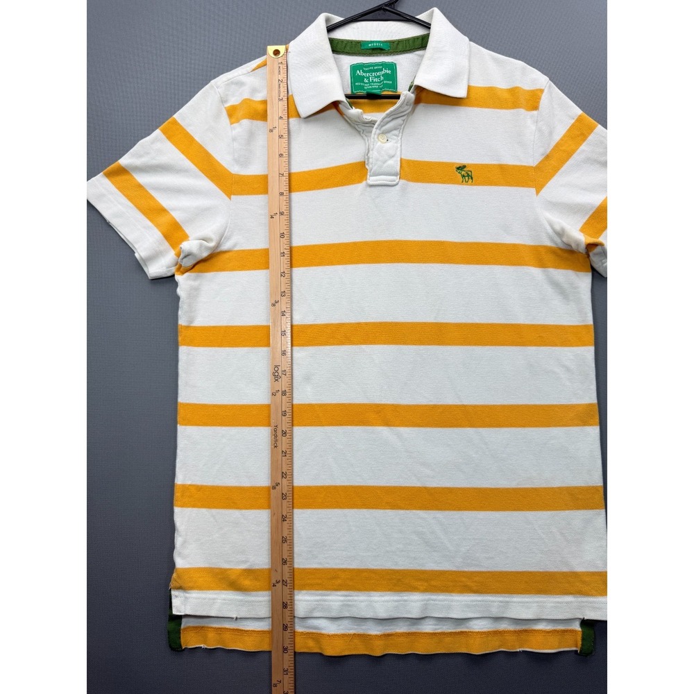 Abercrombie & Fitch Vintage Polo Shirt White Yellow Striped Muscle Fit | Mens XL - Picture 5 of 9
